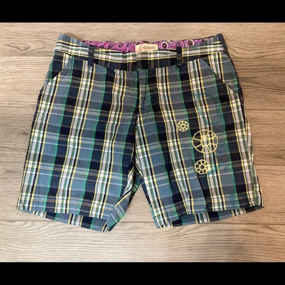 Old Navy Flat Front Plaid Bermuda Shorts Embroidered 6 - Picture 1 of 10